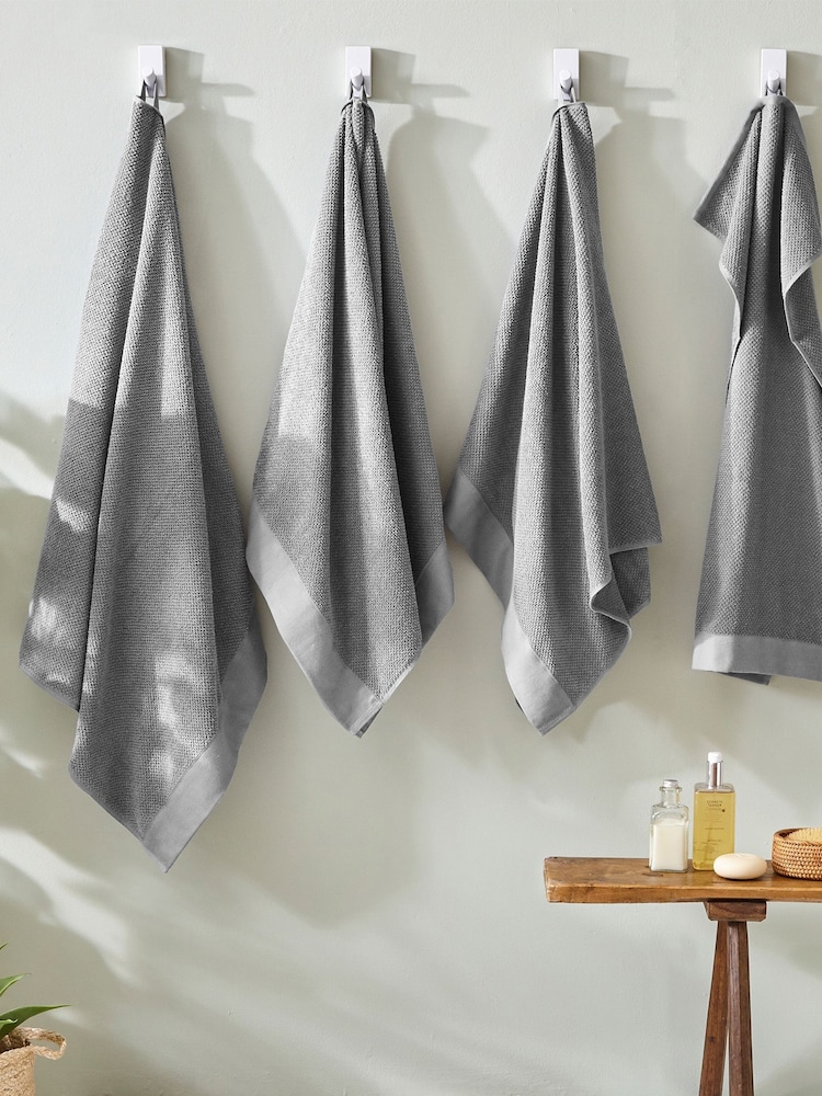 furn. 4 Piece Cool Grey Textured 100% Cotton Bale Towels - Image 2 of 4