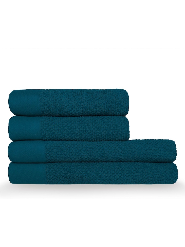 furn. 4 Piece Blue Textured 100% Cotton Bale Towels - Image 1 of 4