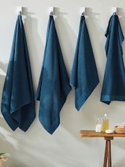 furn. 4 Piece Blue Textured 100% Cotton Bale Towels - Image 2 of 4