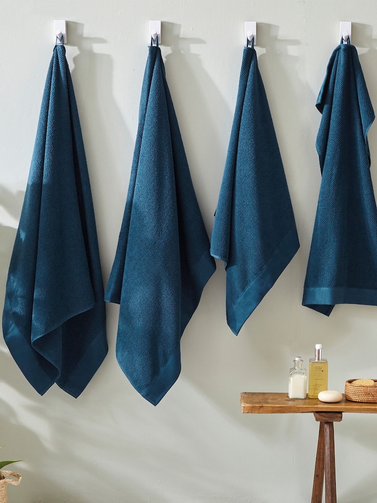 furn. 4 Piece Blue Textured 100% Cotton Bale Towels - Image 2 of 4