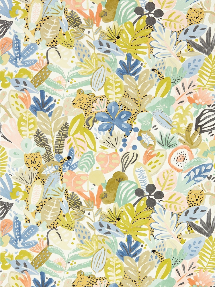 Scion Blue Kumana Tropical Cheetah Wallpaper Sample Wallpaper - Image 1 of 1