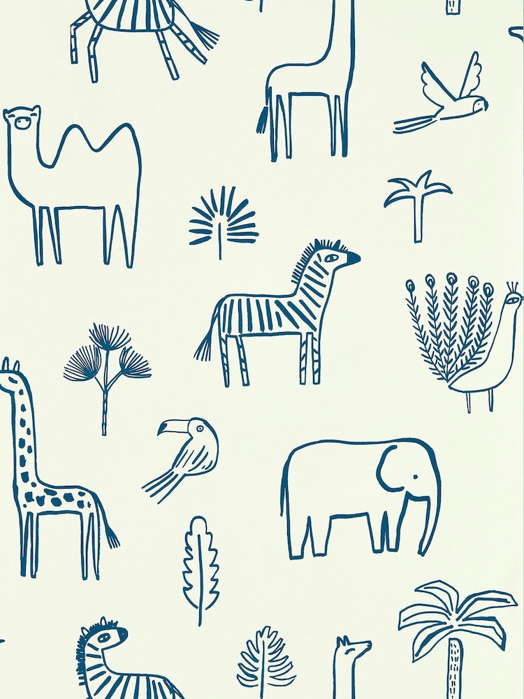 Harlequin Blue Funky Jungle Children's Wallpaper Sample - Image 1 of 1