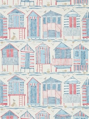 Sanderson Home Blue Beach Huts Wallpaper Sample Wallpaper - Image 1 of 1