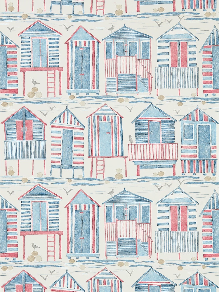 Sanderson Home Blue Beach Huts Wallpaper Sample Wallpaper - Image 1 of 1