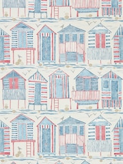 Sanderson Home Blue Beach Huts Wallpaper Sample Wallpaper - Image 1 of 1