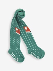 JoJo Maman Bébé Green Spotted Fox Knee Cotton Rich Tights - Image 1 of 2