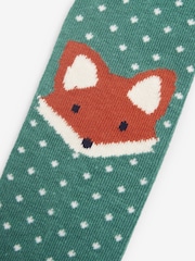 JoJo Maman Bébé Green Spotted Fox Knee Cotton Rich Tights - Image 2 of 2