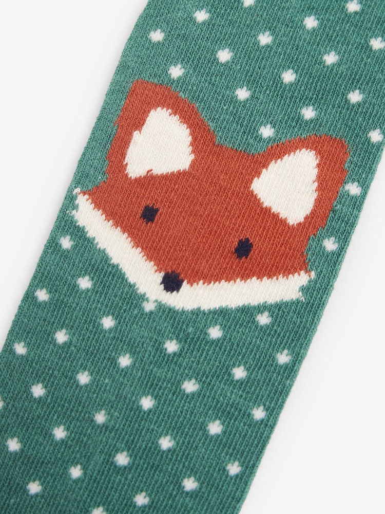JoJo Maman Bébé Green Spotted Fox Knee Cotton Rich Tights - Image 2 of 2