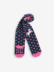 JoJo Maman Bébé Navy Floral Cotton Rich Unicorn Knee Tights - Image 1 of 2
