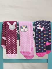 JoJo Maman Bébé Navy Floral Cotton Rich Unicorn Knee Tights - Image 2 of 2