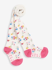 JoJo Maman Bébé Cream Floral Cotton Rich Tights - Image 1 of 1