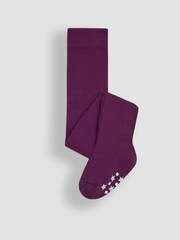 JoJo Maman Bébé Plum Cotton Rich Plain Tights - Image 1 of 3