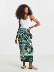 Simply Be Green Tropical Border Print Wrap Skirt - Image 1 of 4