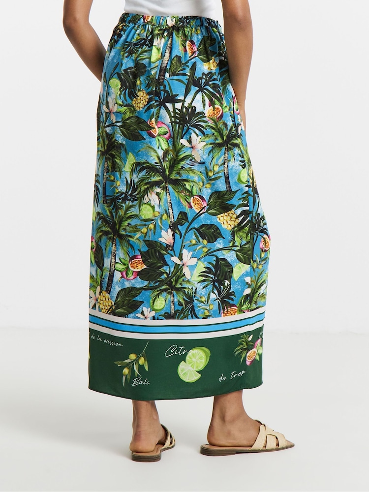 Simply Be Green Tropical Border Print Wrap Skirt - Image 2 of 4