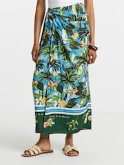 Simply Be Green Tropical Border Print Wrap Skirt - Image 3 of 4