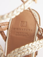 Gold Signature Leather Plait Strap Block Heel Sandals - Image 9 of 10