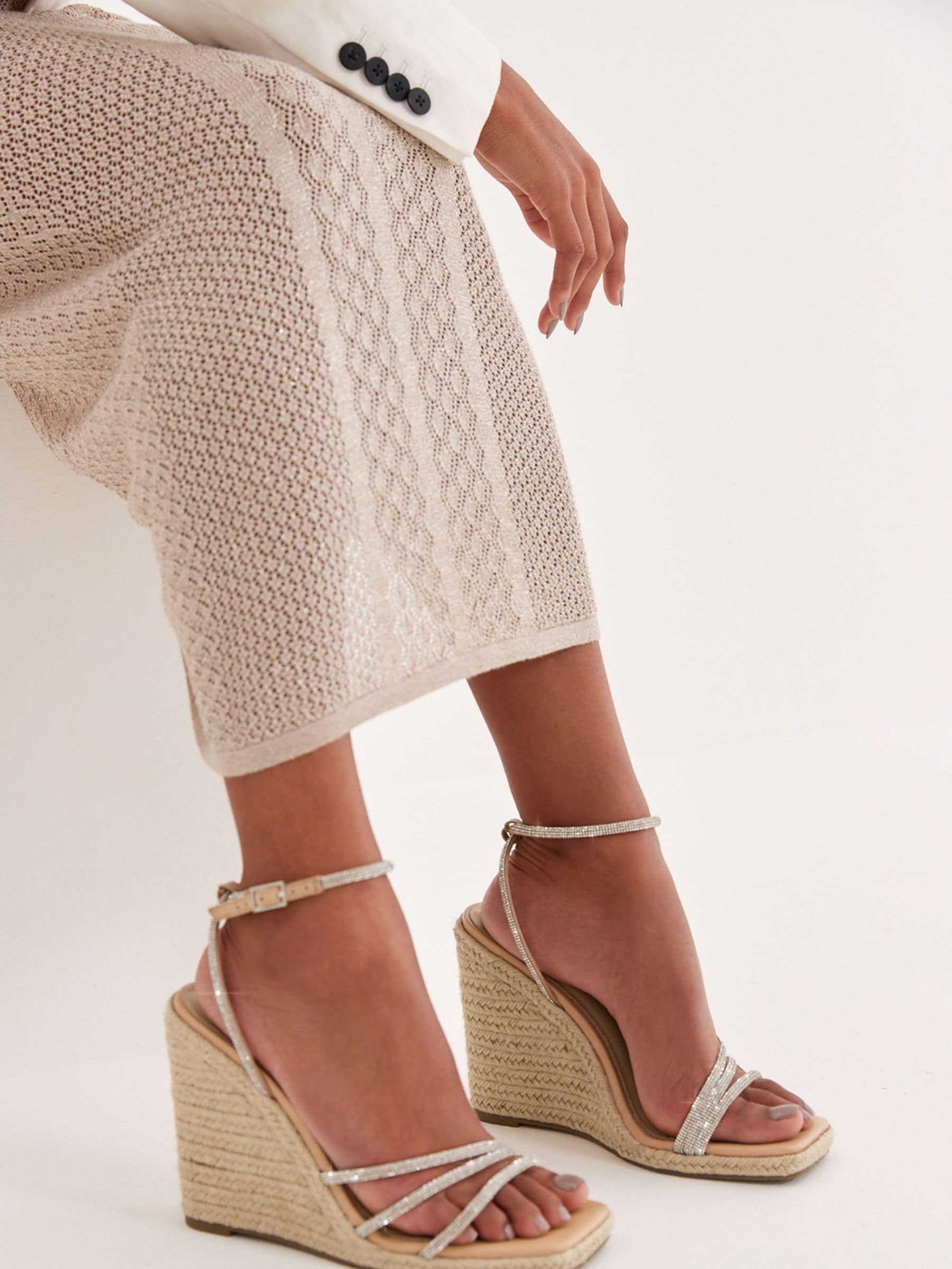 Buy Nude Pink Forever Comfort Bling Strap High Wedges from Next Luxembourg