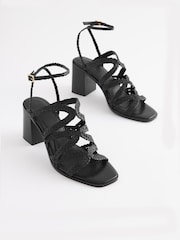 Schwarz - Signature Ledersandalen mit Flechtriemen und Blockabsatz - Bild 1 von 5