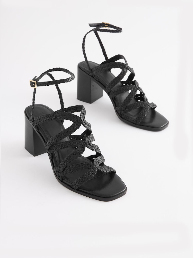 Schwarz - Signature Ledersandalen mit Flechtriemen und Blockabsatz - Bild 1 von 5