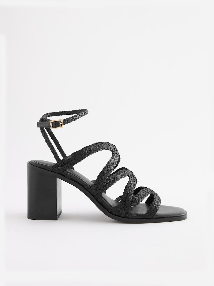 Schwarz - Signature Ledersandalen mit Flechtriemen und Blockabsatz - Bild 2 von 5