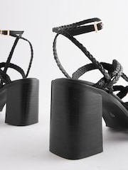 Schwarz - Signature Ledersandalen mit Flechtriemen und Blockabsatz - Bild 3 von 5