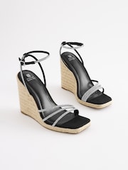 Black Forever Comfort® Bling Strap High Wedges - Image 1 of 5