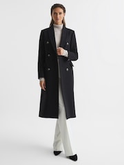 Reiss Black Darla Longline Double Breasted Formal Coat - Image 1 of 7