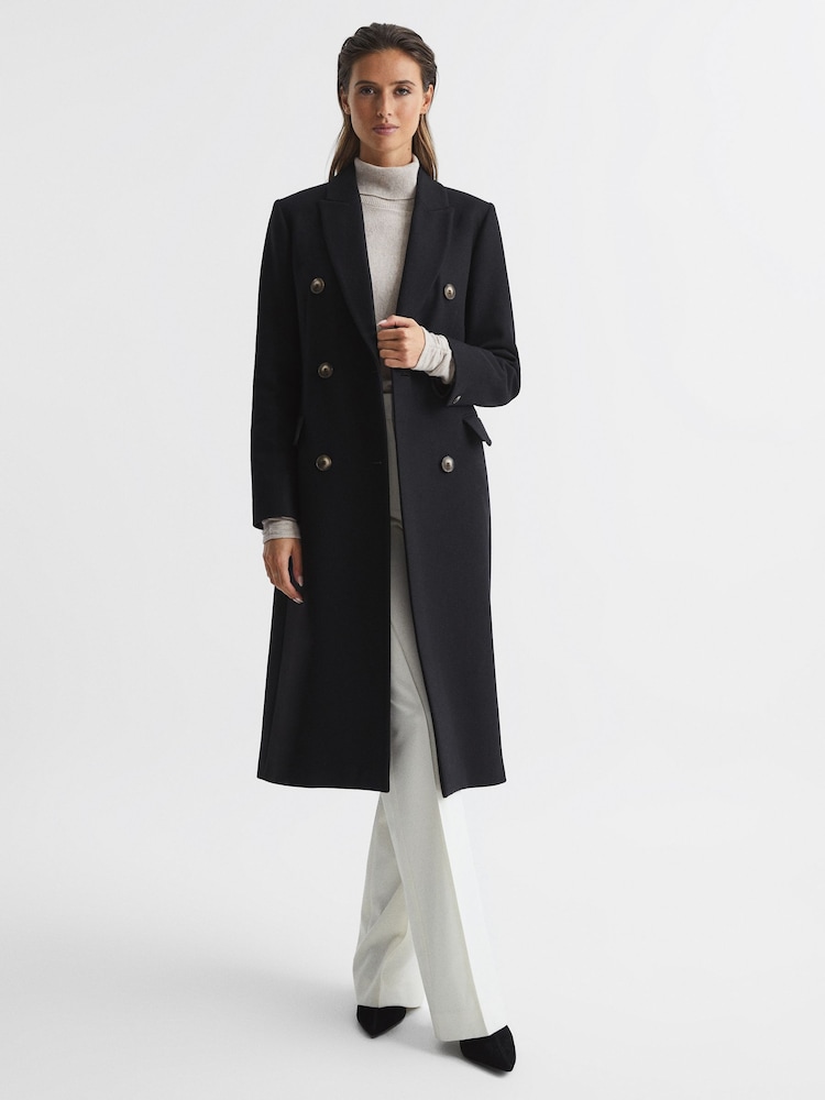 Reiss Black Darla Longline Double Breasted Formal Coat - Image 1 of 7