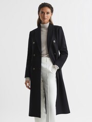 Reiss Black Darla Longline Double Breasted Formal Coat - Image 3 of 7