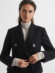 Reiss Black Darla Longline Double Breasted Formal Coat - Image 4 of 7