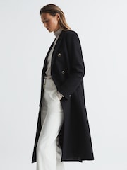 Reiss Black Darla Longline Double Breasted Formal Coat - Image 6 of 7