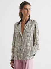 Reiss Cream/Black Jess Swirl Print Shirt Blouse - Image 1 of 7