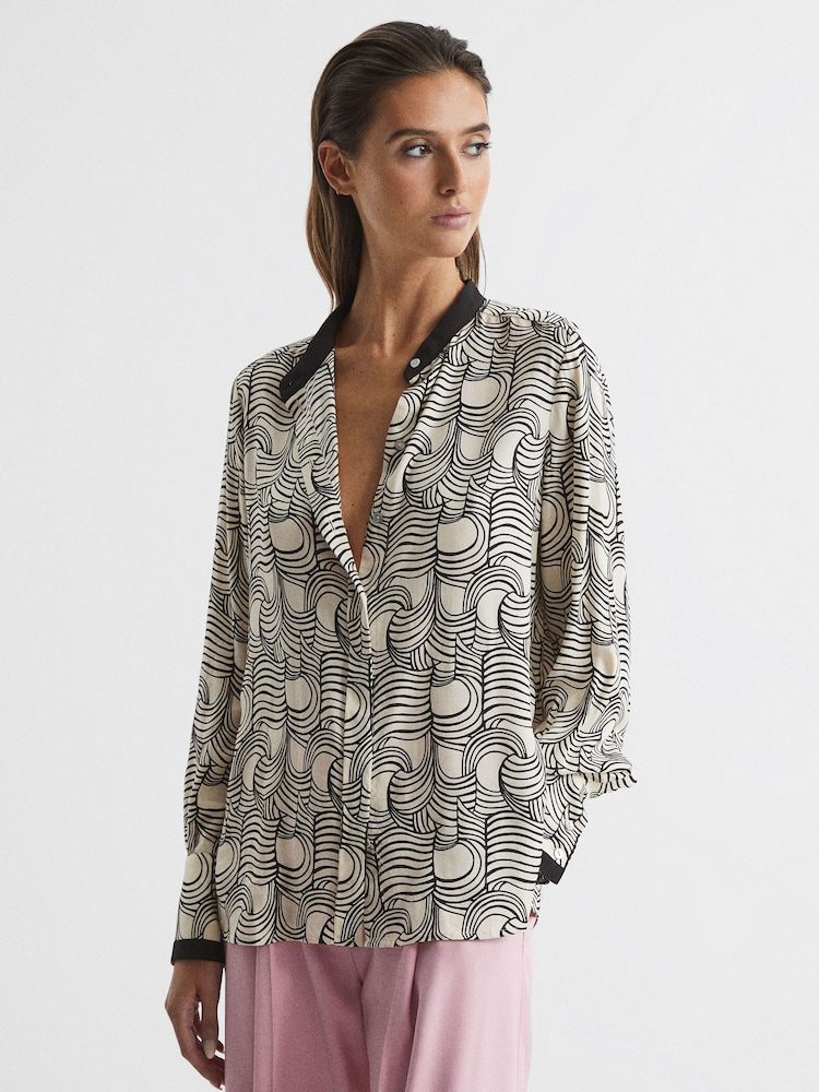 Reiss Cream/Black Jess Swirl Print Shirt Blouse - Image 1 of 7 Reiss Cream/Black Jess Swirl Print Shirt Blouse - Image 1 of 7