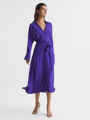 Reiss Purple Cecily Wrap Shirt Midi Dress - Image 1 of 7