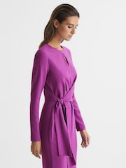 Reiss Magenta Valentina Tie Waist Bodycon Midi Dress - Image 3 of 6