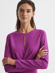 Reiss Magenta Valentina Tie Waist Bodycon Midi Dress - Image 4 of 6
