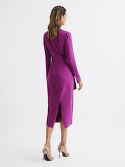 Reiss Magenta Valentina Tie Waist Bodycon Midi Dress - Image 5 of 6