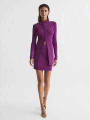 Reiss Magenta Bea Knitted Co-ord Mini Skirt - Image 3 of 5