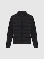 Reiss Black Colby Quilted Knitted Hybrid Jacket - Image 2 of 8