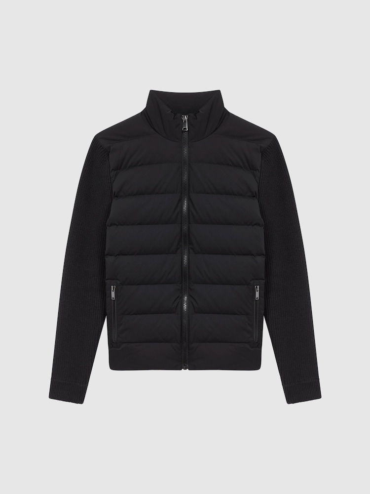 Reiss Black Colby Quilted Knitted Hybrid Jacket - Image 2 of 8