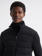 Reiss Black Colby Quilted Knitted Hybrid Jacket - Image 4 of 8