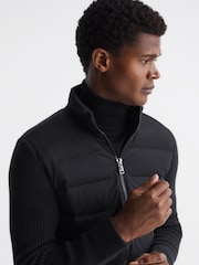 Reiss Black Colby Quilted Knitted Hybrid Jacket - Image 8 of 8