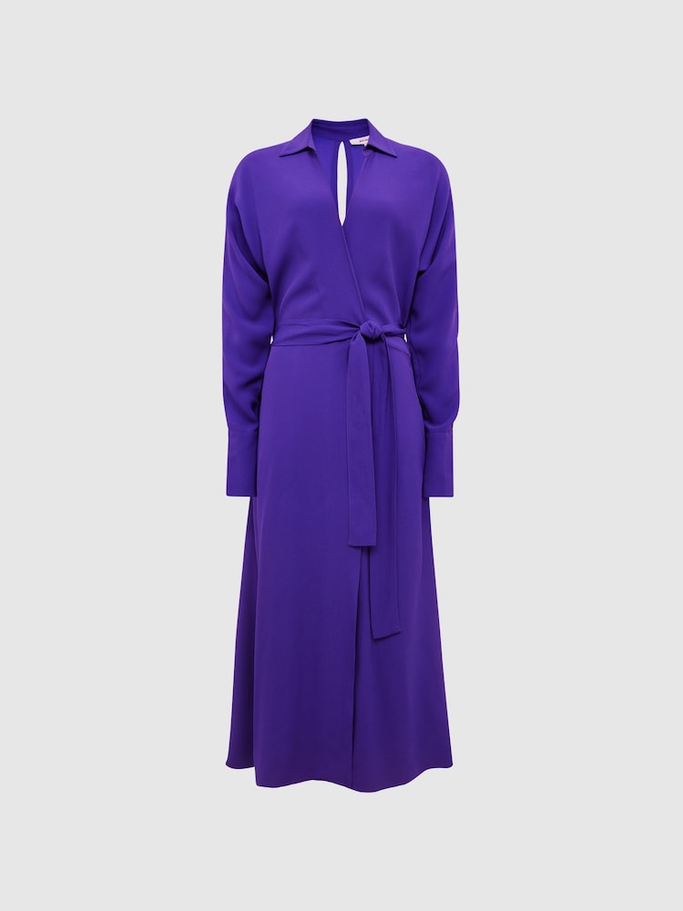 Reiss Purple Cecily Petite Wrap Shirt Midi Dress - Image 2 of 8