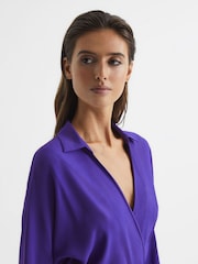 Reiss Purple Cecily Petite Wrap Shirt Midi Dress - Image 4 of 8