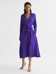Reiss Purple Cecily Petite Wrap Shirt Midi Dress - Image 6 of 8