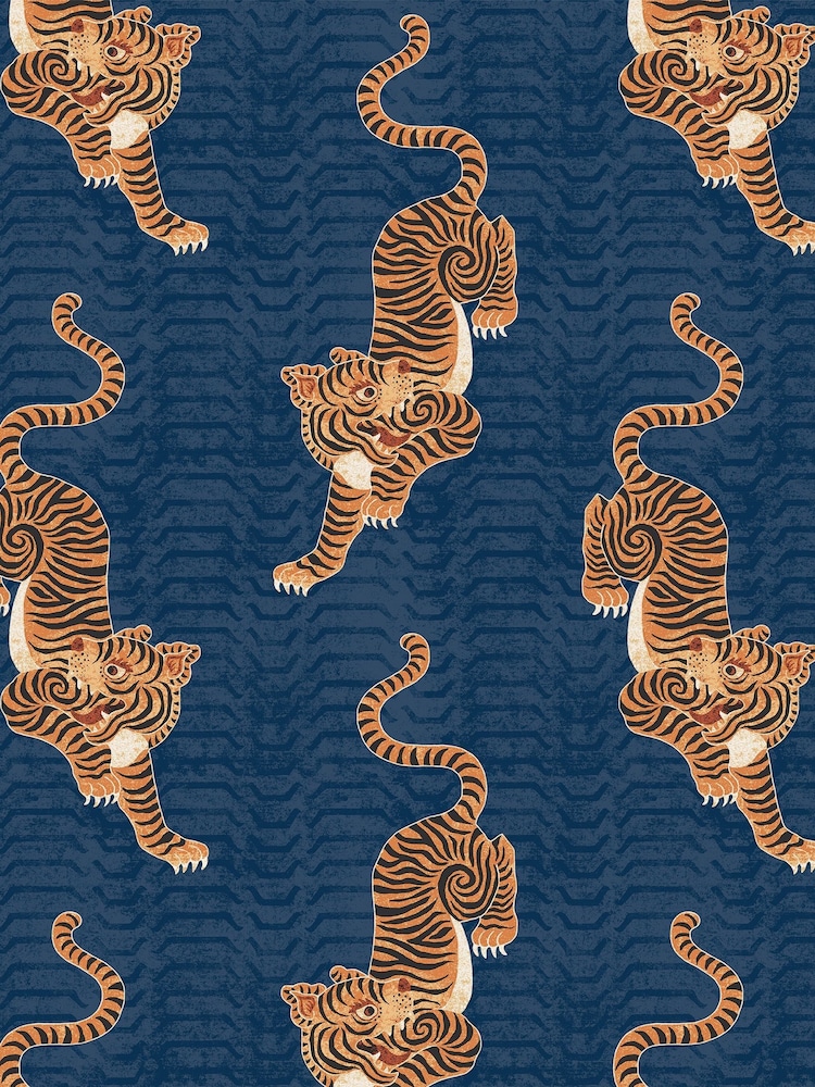 furn. Blue Tiger Print Wallpaper - Image 1 of 1