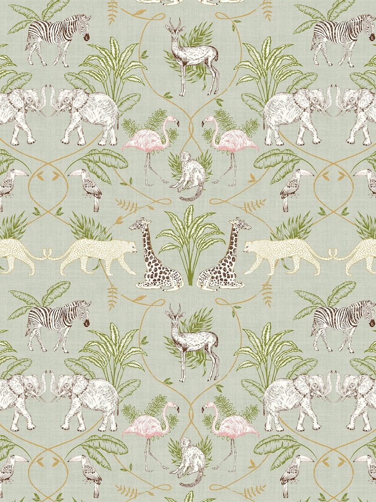 furn. Sage Green Serengeti Animals Wallpaper - Image 1 of 1