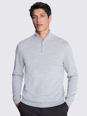 MOSS Light Grey Merino Blend Quarter Zip Jumper - Image 1 of 4