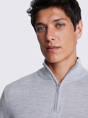 MOSS Light Grey Merino Blend Quarter Zip Jumper - Image 3 of 4