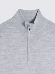 MOSS Light Grey Merino Blend Quarter Zip Jumper - Image 4 of 4